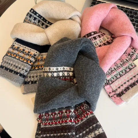 Stile Nordico Invernale Caldo Sciarpa Lavorata a Maglia Motivo Geometrico Protezione Antifreddo Morbido Collo Sciarpa per Donne Uso Quotidiano