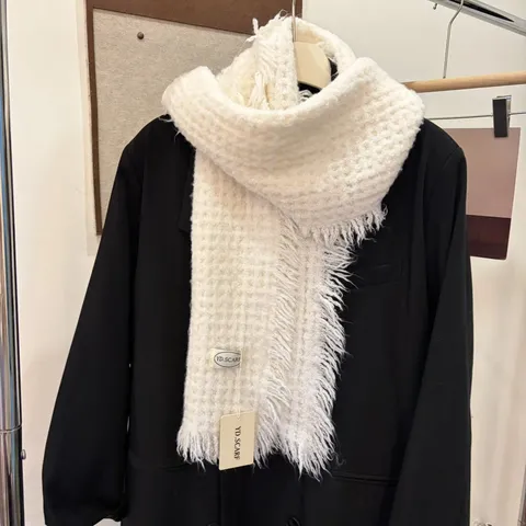 Sciarpa in Lana Lavorata a Maglia Calda Invernale da Donna Tinta Unita Frange Fatte a Mano Nappe Sciarpe Lunghe Moda Casual Abiti Giornalieri