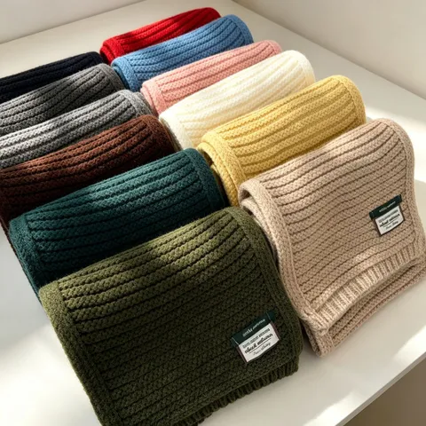 Sciarpa Minimalista in Misto Lana a Tinta Unita per Donne Inverno Caldo Antivento Sciarpa Lavorata a Maglia Pendolarismo Quotidiano Moda