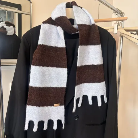 Sciarpa Lavorata a Maglia a Righe con Blocco di Colore da Donna Autunno Inverno Calda Stile Coreano Sciarpa Lunga in Lana con Nappe Scaldacollo