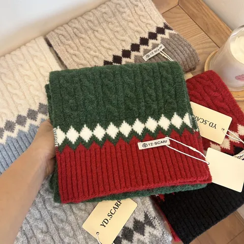 Donna Inverno Caldo Sciarpa Lavorata a Maglia Treccia Motivo a Rombi Frange Nappe Casual Morbido Commute Quotidiano Sciarpa Spessa