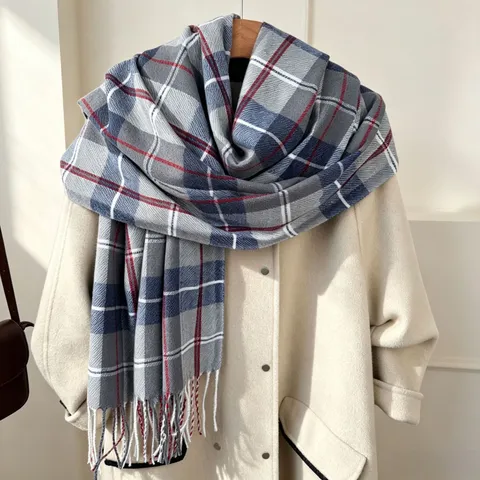 Sciarpa Classica a Quadri con Nappe Per Donna Uomo Inverno Caldo Morbido Effetto Cashmere Sciarpa Collo Moda