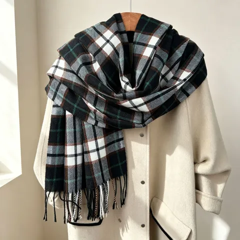 Sciarpa a Quadri in Imitazione Cashmere Calda Invernale Per Donne Uomini Morbido Sciarpa con Nappe Scaldacollo Spesso alla Moda