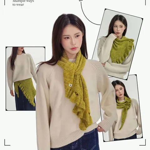 Scialle con Volant Lavorato a Maglia da Donna Casual Largo Versatile Mantella Autunno Inverno Poliestere Maglieria Moda Poncho Avvolgente