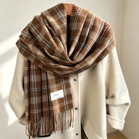 Sciarpa in Imitazione Cashmere a Quadri Vintage Britannica Donne Uomo Inverno Caldo Morbido Nappa Lungo Scialle Collo