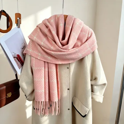 Sciarpa Invernale da Donna in Cashmire Sintetico Calda Moda Quadri Nappe Lungo Scialle Ispessito Casual Quotidiano