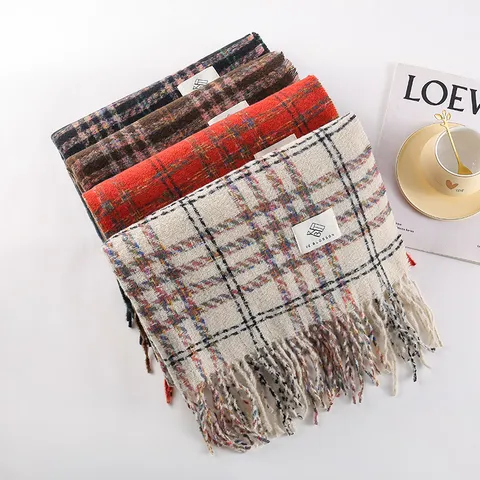 Sciarpa Invernale Calda in Imitazione Cashmere per Donne Stile Coreano A Quadri Colorblock Lungo Scialle Moda Casual