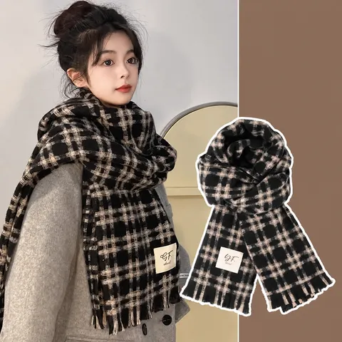 Sciarpa a Quadri Calda Invernale Donna Imitazione Cashmere Morbido Scialle Lungo Frange Stile Britannico Casual