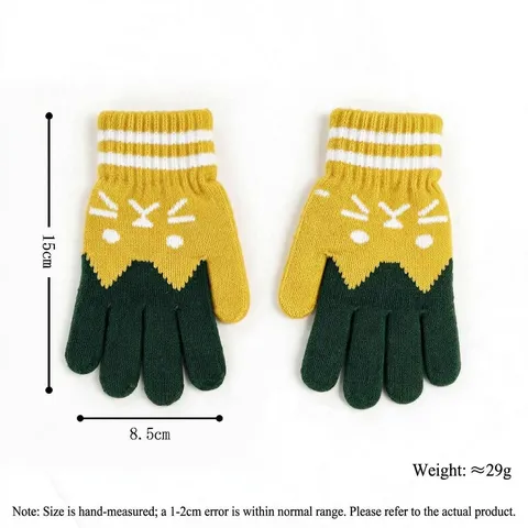 Kids Winter Warm Knit Gloves Cute Cartoon Cat Jacquard Fleeced Full Finger Magic Mittens For Boys Girls Everyday Outdoor Accessories
