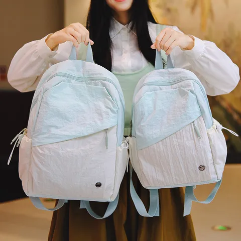 Korean Style Casual Nylon Backpack Women Large Capacity Student School Bag Fashion Contrast Color Travel Daypack