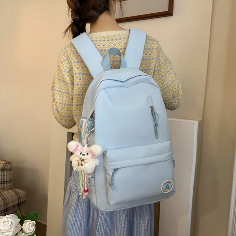Casual Preppy Style Nylon School Backpack Waterproof Lightweight Bookbag For Teen Girls Students College Daypack