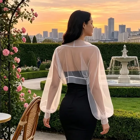 Women Short Mesh Shawl Bridal Wedding Cape Accessories Thin Single Layer Long Sleeve Mesh Sleeves Bolero Shrug