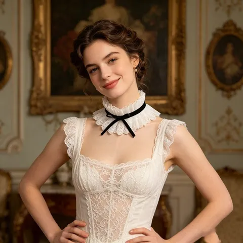 Vintage Palace Style Lace Fake Collar Elegant Women Detachable False Collar With Black Velvet Bow Tie Choker Neck Accessory