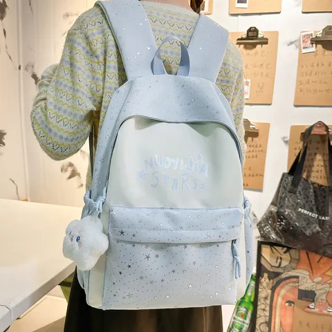 Japanese Style Nylon Backpack For Women Large Capacity School Bookbag Cute Star Print Travel Casual Daypack