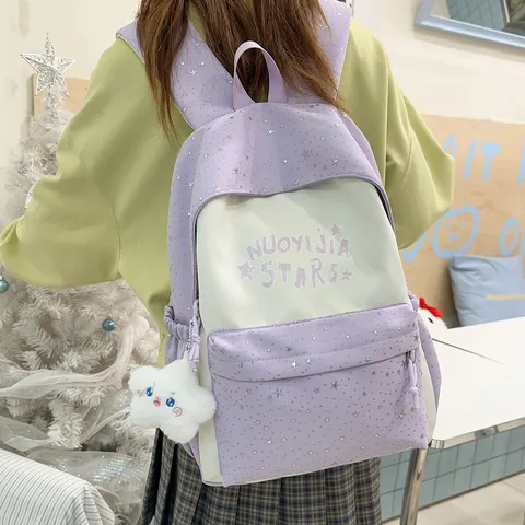 Japanese Style Nylon Backpack For Women Large Capacity School Bookbag Cute Star Print Travel Casual Daypack
