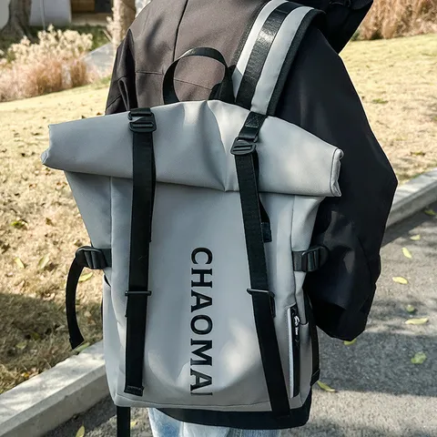 Large Capacity Casual Waterproof Backpack Roll Top Travel School Bookbag Unisex Fashion Oxford Fabric Laptop Daypack