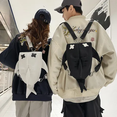 Japanese Cute Cartoon Shark Backpack Casual Travel Waterproof Nylon Crossbody Bag Unisex Fashion Animal Daypack