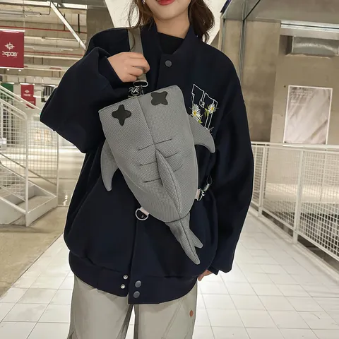 Japanese Cute Cartoon Shark Backpack Casual Travel Waterproof Nylon Crossbody Bag Unisex Fashion Animal Daypack