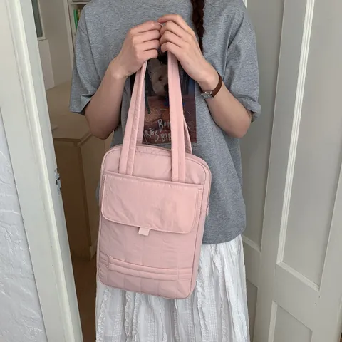 Women Large Capacity Minimalist Commuting Nylon Tote Bag Multi Compartment Casual Solid Color Shoulder Bag Tablet Protective Bag