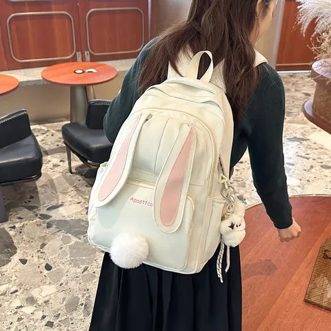 Women Casual Nylon Cute Rabbit Ear Backpack School Bag Student Bookbag Waterproof