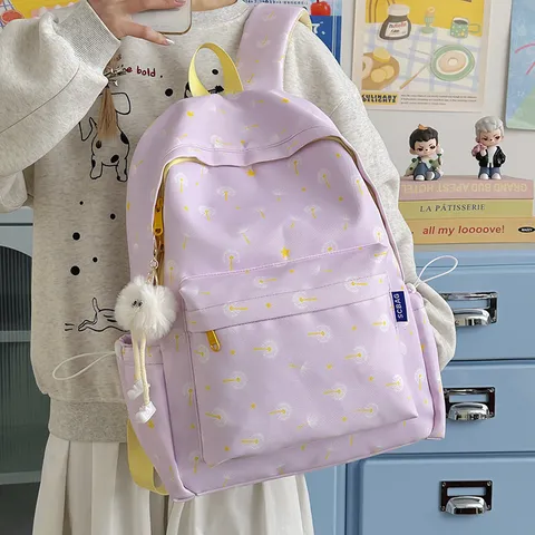 Sweet Dandelion Floral School Backpack Lightweight Nylon Casual Daypack For College Students Women Travel Bookbag