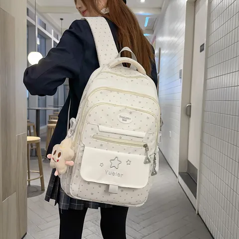 Japanese Style Sweet College Backpack Nylon Star Pattern School Bag Casual Daypack For Teenage Girls Students