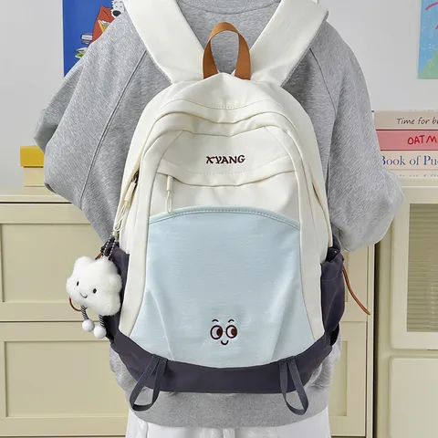 Large Capacity Color Block Women Backpack Casual Travel School Bag Fashion Nylon Waterproof Bookbag