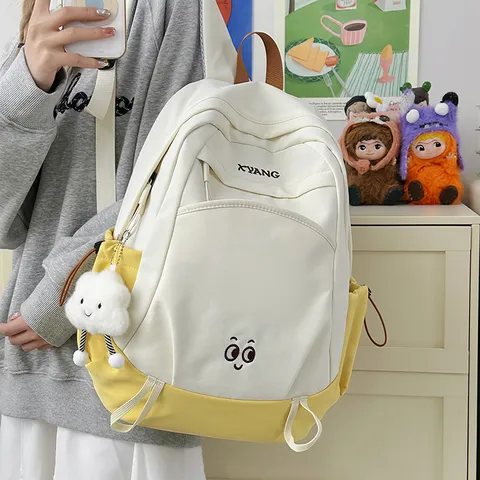 Large Capacity Color Block Women Backpack Casual Travel School Bag Fashion Nylon Waterproof Bookbag