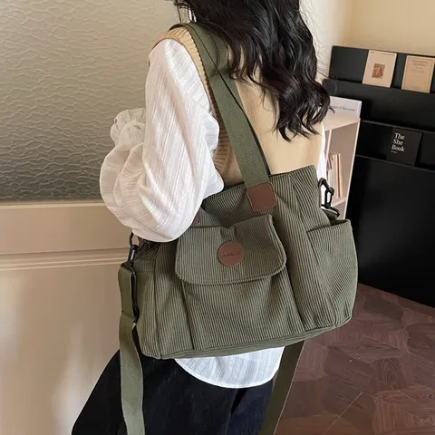 Casual Retro Corduroy Tote Bag For Women Large Capacity Commuting Single Shoulder Crossbody Bag Fashion Handbag