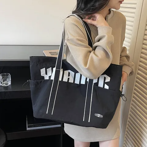 Casual Nylon Canvas Tote Bag For Women Large Capacity Colorblock Shoulder Handbag Travel Work Commuter Bag