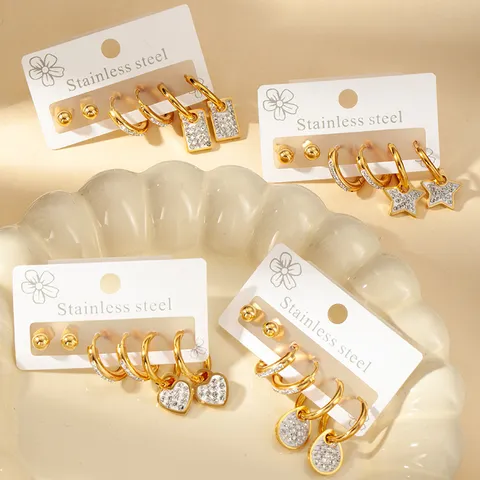 Light Luxury Stainless Steel Rhinestone Earrings Gold Heart Star Butterfly Drop Earrings For Women Fashion Jewelry Accessories