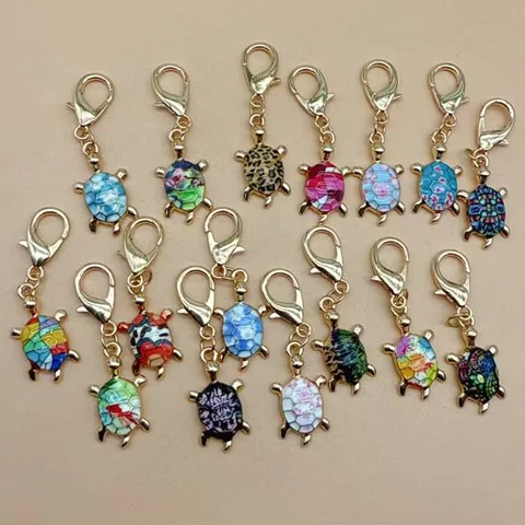 Cute Colorful Printed Turtle Keychain Cartoon Zinc Alloy Enamel Animal Bag Pendant For Women Girls Key Ring Accessory Gift