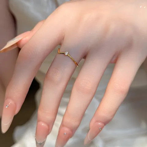 Anello in Argento Sterling 925 Placcato Oro 18K Anello Aperto in Zirconia Anello da Dito Minimalista a Onde Irregolari Gioielli Donna