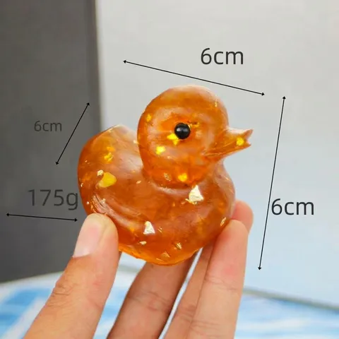 Natural Crystal Crushed Stone Resin Cute Duck Desktop Ornament Office Home Living Room Decoration Duck Figurine With Gold Foil