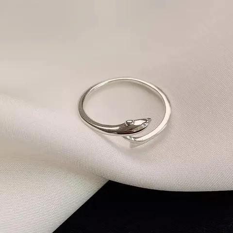 Minimalistisches Kupfer Delfin Fischschwanz Offener Ring Für Damen Herren Verstellbar Silber Farbe Mode Nische Design Fingerring Schmuck