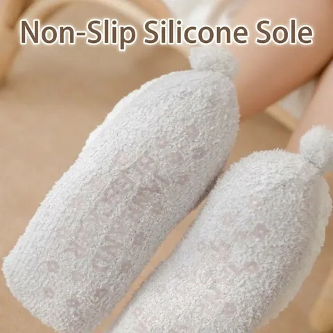 Damen Winter Warm Baumwollmischung Bodensocken Fleece Gefüttert Verdickt Rutschfeste Haussocken Cartoon Tier Bestickt Hausschuhe Socken