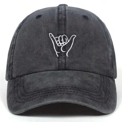 Unisex Embroidered Gesture Washed Cotton Baseball Cap Outdoor Sports Sun Hat Adjustable Fashion Trucker Hat