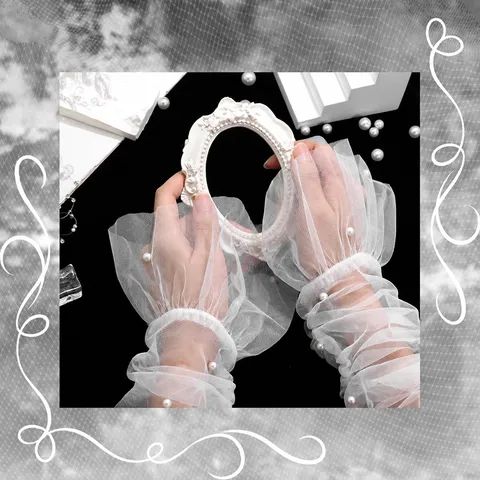 Women Bridal Mesh Sleeves Sheer Long Arm Cover Polyester Mesh Pearl Decorated Wedding Party Accessories