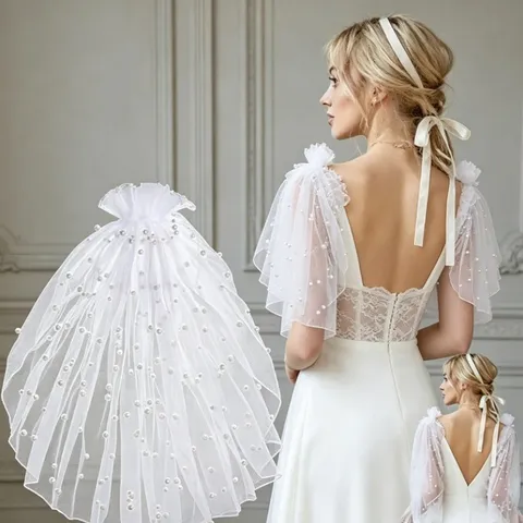 Women Mesh Pearl Shoulder Sleeves Detachable Bridal Arm Sleeves Fashion Wedding Accessory