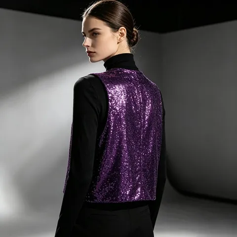 Women Sequin Velvet Vest V-Neck Sleeveless Open Front Cardigan Top Casual Commute Party Fashion Outerwear