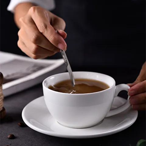 Minimalist White Ceramic Coffee Cup And Saucer Set Commercial Office Afternoon Tea Mug With Saucer Drinkware