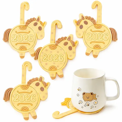 Sottobicchiere in Legno con Pony Cartoon Creativo Simpatico Animale Tappetino Isolante per Tazza Decorazione da Tavola per Ufficio Casa