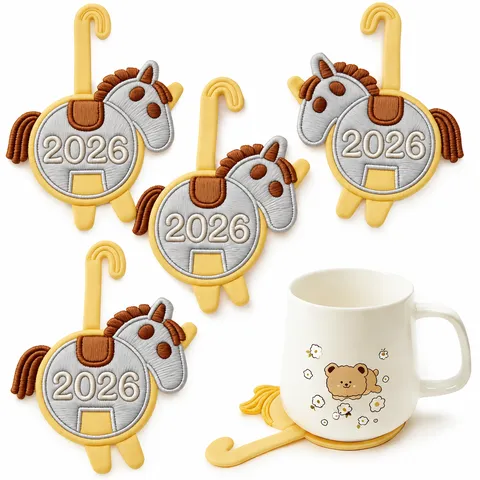 Sottobicchiere in Legno con Pony Cartoon Creativo Simpatico Animale Tappetino Isolante per Tazza Decorazione da Tavola per Ufficio Casa