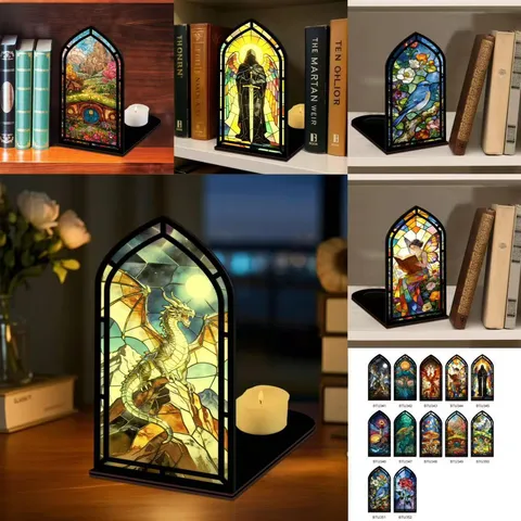 Créatif Acrylique Bois Coin de Livre Étagère Insert Serre-livres Miniature Paysage Bureau Décoration Salon de Lecture Ornement Design