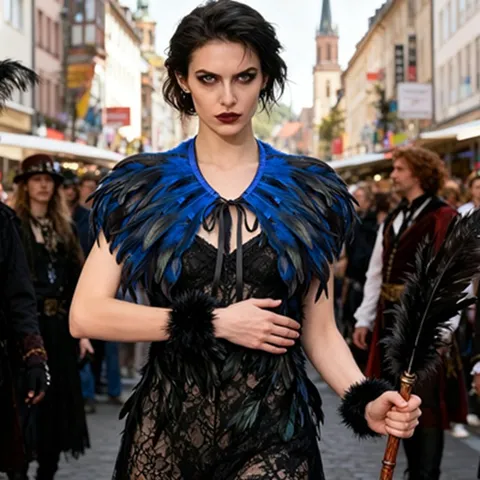 Gothic Dark Feather Capelet False Collar Halloween Cosplay Anime Costume Accessory For Women Shoulder Wrap