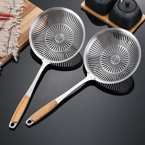 Roestvrijstalen Zeef Met Houten Handvat Keuken Vergiet Schuimspaan Voor Noedels Frituren Hete Pan Kookgereedschap