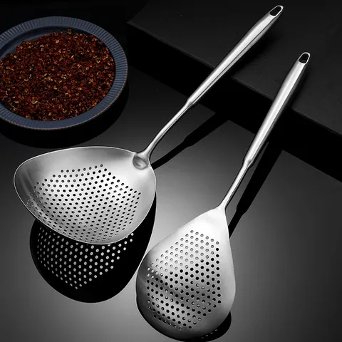 Colador de Cocina de Acero Inoxidable 304 con Mango de Madera para Escurrir Fideos Empanadillas Freír