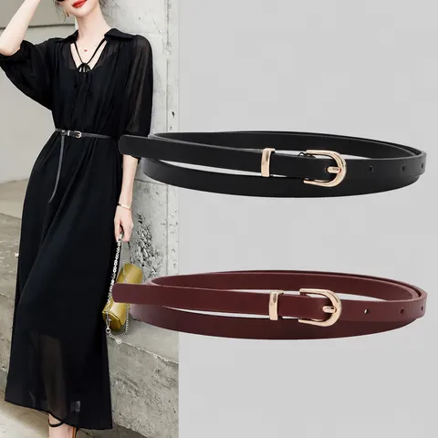 Damen Schmal PU Leder Gürtel Minimalistisch Vielseitig Verstellbar Kleid Jeans Taillengürtel Dünner Bund Mode Accessoires