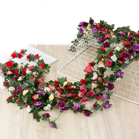 Artificial Silk Rose Flower Vine Hanging Plant For Wedding Party Home Wall Decor Photography Background