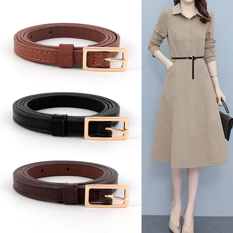 Minimalistischer PU Ledergürtel Für Damen Dünner Taillengürtel Mit Metallschnalle Mode Kleid Pullover Hosen Zubehör